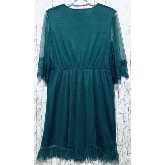 Asos Curve Dot Mesh Lace Twist Top Dress Ruffle Hem Green Holiday Womens Size 12 - Picture 5 of 7